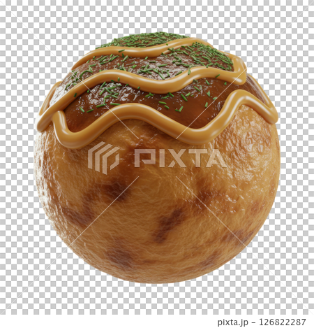 Delicious Japanese Takoyaki Ball with Sauce and Green Sprinkles 126822287