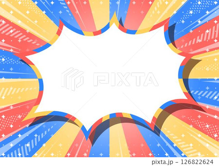 サンバーストとトゲトゲのフレーム背景、集中線とキラキラのパターン、ポップなデザイン 126822624
