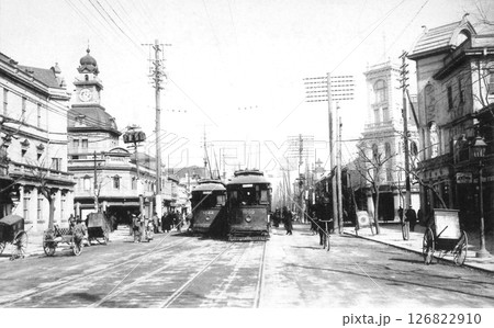 古写真　1907-1918年　東京　銀座中央通り　銀座四丁目付近 126822910