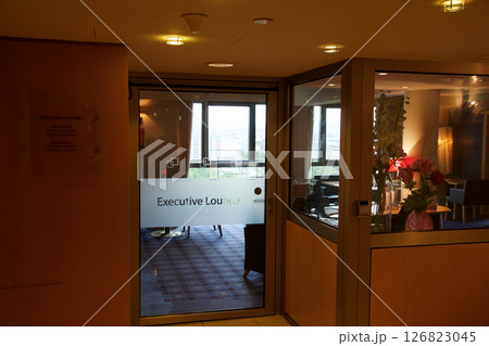Vienna, Austria, April 29, 2017: Glass Entrance Door to Executive Lounge in Luxury Hotel 126823045