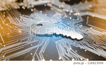 Close-up of a silver key on a futuristic...のイラスト素材 [126823094] - PIXTA