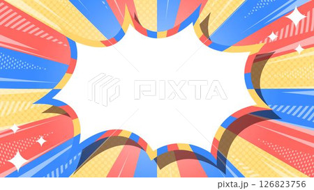 ハーフトン柄入りのサンバーストとトゲトゲのフレーム背景、集中線とキラキラのデコレーション ハーフトン柄入りのサンバーストとトゲトゲのフレーム背景、集中線とキラキラのデコレーション 126823756