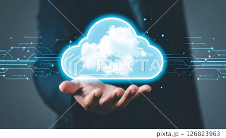 Cloud computing technology concept with digital data transfer and futuristic digital network background 126823963