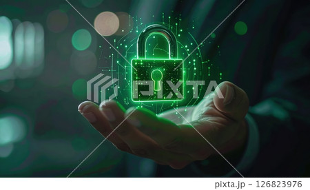 Digital Security Lock Icon in a Person's Hand Representing Data Protection and Cybersecurity Concept 126823976