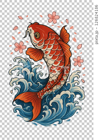 Carp, cherry blossoms and waves 126824186