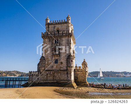 Belem Tower on the bank of the Tagus river in a sunny day, Lisbon, Portugal Belem Tower on the bank of the Tagus river in a sunny day, Lisbon, Portugal 126824263