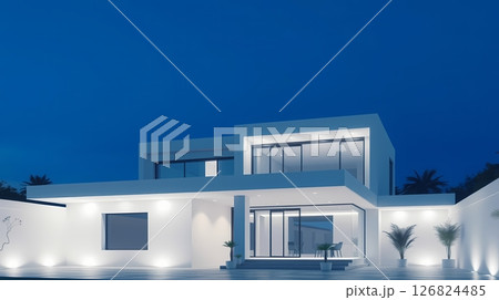 Simple modern white house exterior. 126824485