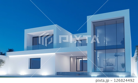 White minimalist house with clear lines. 126824492