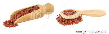 red rice in a wooden scoop isolated on white background 126824694