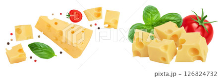 piece of cheese isolated on white background . Top view. Flat lay 126824732
