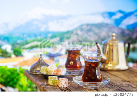 Cup of traditional turkish tea 126824778