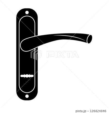 Black Door Handle Silhouette Vector Illustration. This vector illustration features a sleek black door handle in a minimalistic silhouette style. 126824846