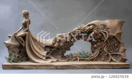 Earthen sculpture of feminine energy breaking free. 126825016