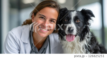 Female Veterinarian with Border Collie Dog 126825251