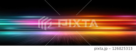 Colorful Horizontal Light Streaks on Dark Background 126825313