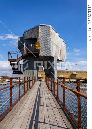 Sauna at Allmanna harbour bath with floating swimming pools in Frihamnen, Gothenburg, Sweden, sunny day Sauna at Allmanna harbour bath with floating swimming pools in Frihamnen, Gothenburg, Sweden, sunny day 126825519