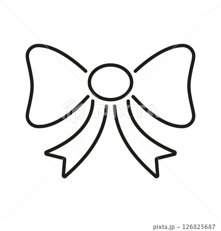 Bow Ribbon Line Icon. Decorative Gift Wrapping, Fashion Accessory, And Celebration Symbol. Festive Ornamentation. Editable Stroke. Isolated Vector Illustration 126825687