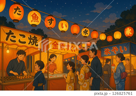 夏祭り風景画 夏祭り風景画 126825761