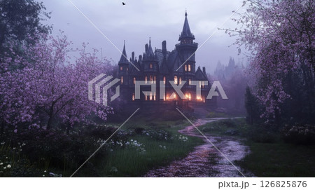 Enchanted Castle Ruin in a Twilight Forest 126825876