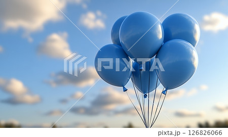 Light Blue Balloons Ascending in a Sunny Sky Light Blue Balloons Ascending in a Sunny Sky 126826066