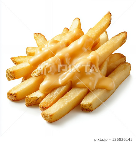 Golden French Fries with Melted Cheese Sauce 126826143