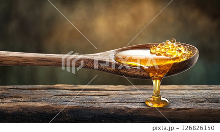 Golden Honey Dripping from Rustic Wooden Spoon Golden Honey Dripping from Rustic Wooden Spoon 126826150