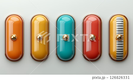 Five Colorful Oval Dishes with Gold Accents on White Background Five Colorful Oval Dishes with Gold Accents on White Background 126826331