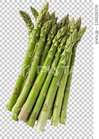 Fresh asparagus spears isolated on transparent background. Crisp green stalks with natural texture, healthy vegetable 126826336