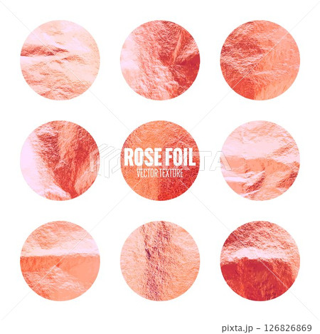 Rose gold foil, shiny handmade circles. Golden glittering texture, pattern. Luxury shining hand drawn background. Wedding greeting card decoration elements. Modern minimalist art. Vector illustration 126826869