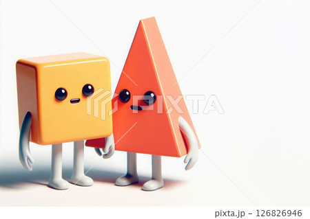 Friendship of a square and triangular character. Space for text. 126826946