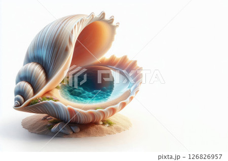An open shell with the sea inside. Space for text. 126826957