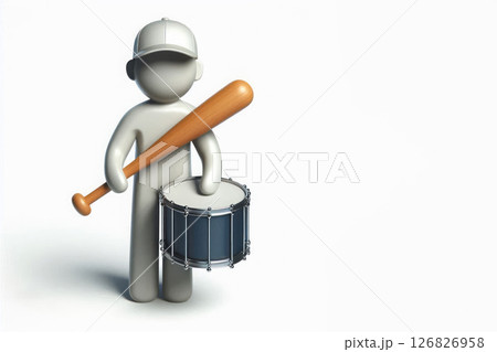 Figure with a baseball bat and a drum. Space for text. 126826958