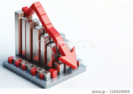 A fall chart with a red down arrow. Space for text. 126826968