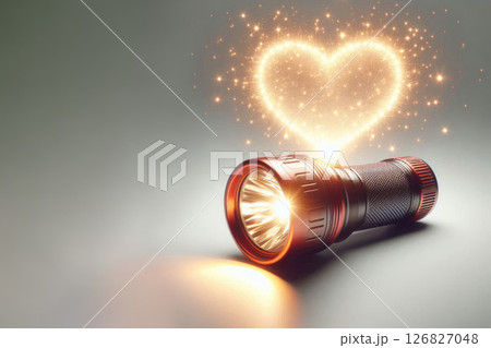 Heart-shaped light above a glowing lantern. Space for text. 126827048