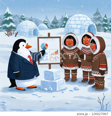 Penguin analyst, presentation among igloos. 126827067