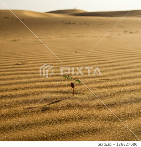The sprout makes its way through the desert sands. 126827080
