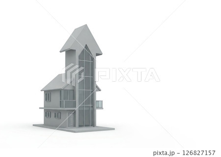 A gray house with a glass tower. Space for text. 126827157