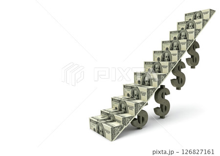 A ladder of dollars on currency signs. Space for text. 126827161