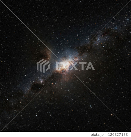 A nebulous galaxy against the background of the starry sky. 126827188