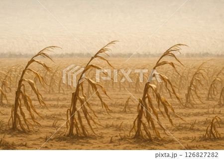 Wilted Cornfield Under Intense Heatwave Conditions 126827282