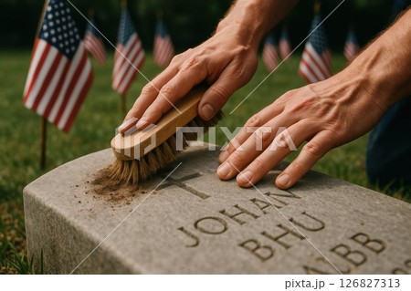 Honoring Veterans: Cleaning a Gravestone with Care and Respect 126827313