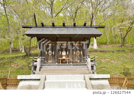 春の北海道函館市で石崎地主海神社境内の風景を撮影 126827544