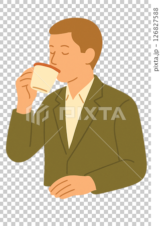 商人喝咖啡的平面插圖 126827588