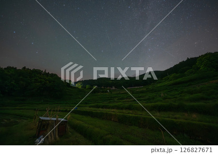 日本の岡山県美咲町の大垪和西の棚田の美しい星空 日本の岡山県美咲町の大垪和西の棚田の美しい星空 126827671