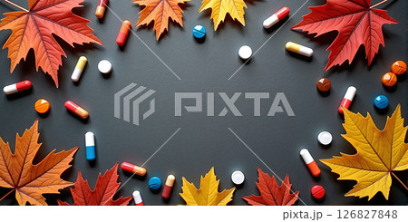Dietary supplements such as vitamins and trace elements in tablet form to strengthen the body's defenses against diseases in autumn and winter 126827848