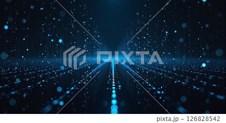A vibrant digital cyberspace background, filled with glowing grids and data streams, evokes a futuristic world 126828542