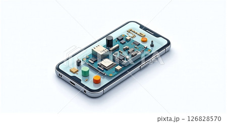A fully transparent smart phone that unveils its inner electronic landscape, transforming technology into a mesmerizing visual experience 126828570