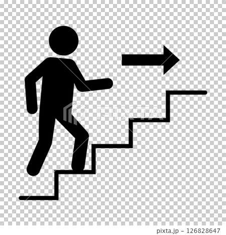 階段を上る人物を示す避難誘導ピクトグラム 126828647