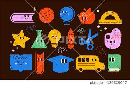 Funny Back to School hand drawn characters icons set 126829047