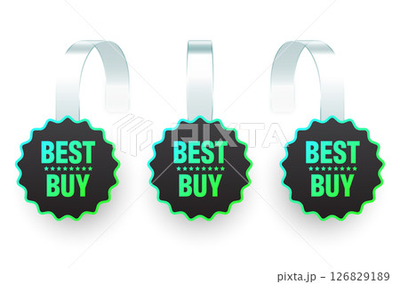 Colorful neon supermarket promotional wobblers. Realistic wobbler template for shelf advertising. Sale or discount label with ad text. Special offer price tag. Vector illustration 126829189